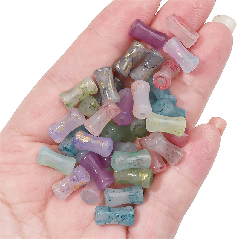 Glass dyed with golden bamboo beads 6x12mm multi color antique style ink wash beads Charm DIY Handmade Bracelet Material