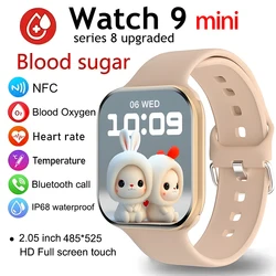 2024 New Watch 9 Mini Smart Watch Women Blood Sugar Body Temperature BT Call Men Fitness Tracker smart watch for IOS Apple Watch