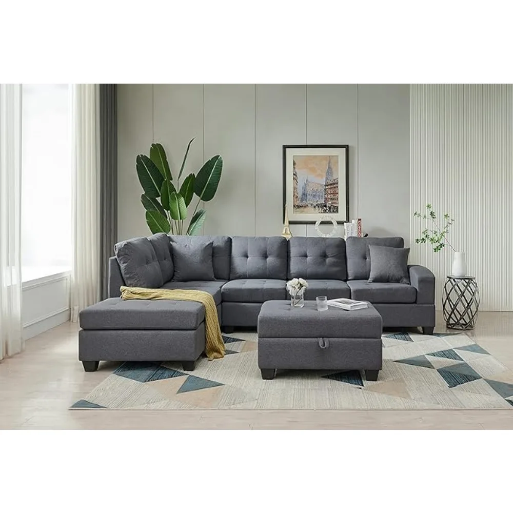 sofas Sectional,LShape Modular Storage & Chaise,Comfy Oversized Corner Sofa Cup Holder,Fabric Living Room Furniture Couch Sets,