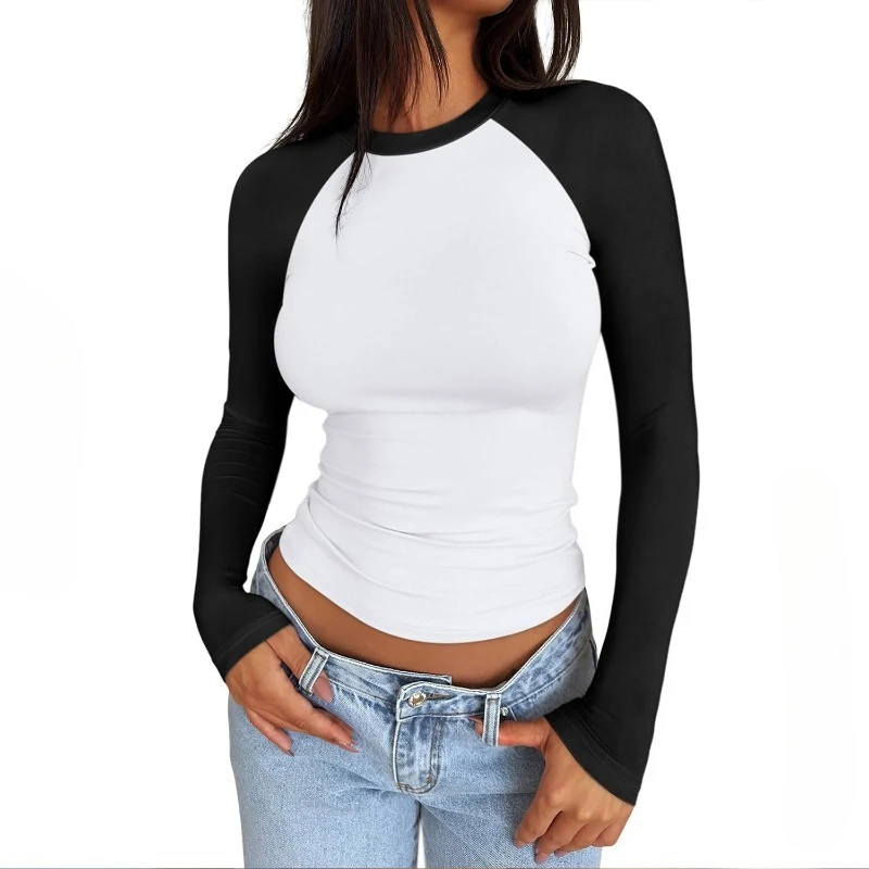 

Women's Workout Yoga Top Gym Long Sleeve Crew Neck T-shirt Elastic Color Block Hoodie Spring Autumn Fashion Slim Fit Casual Top