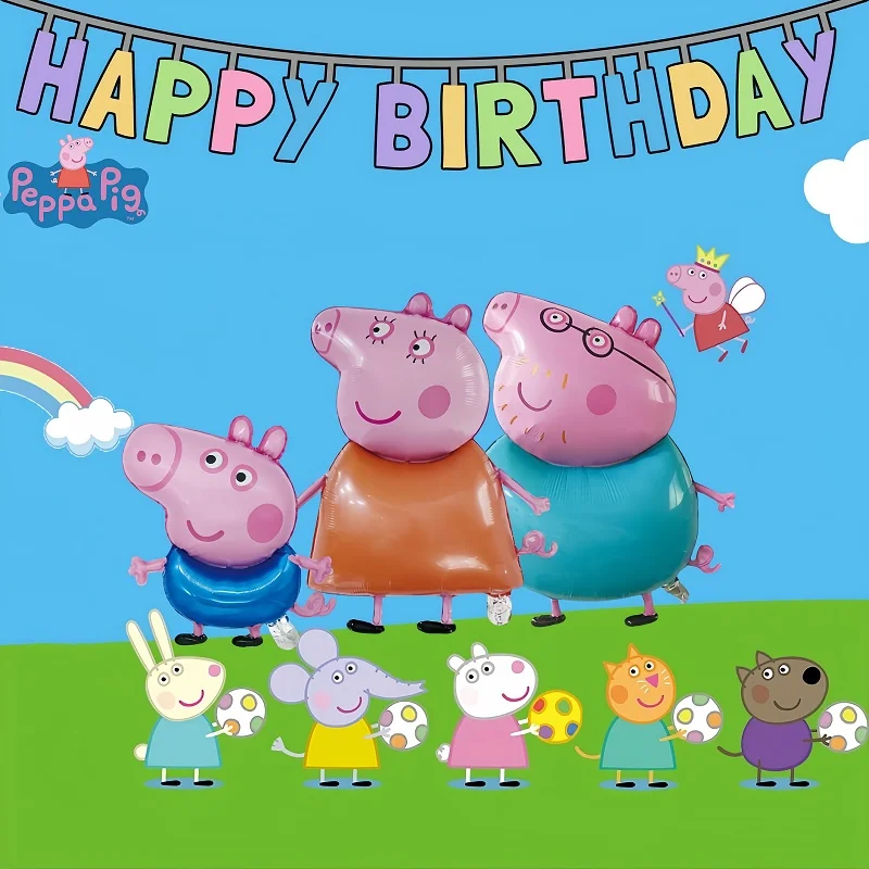 مجموعة بالونات مكونة من 3 قطع من Peppa Pig Family - بالونات من رقائق الألومنيوم على شكل جورج بيج أبي أمي لغرفة أعياد الميلاد وحفلات العطلات #1