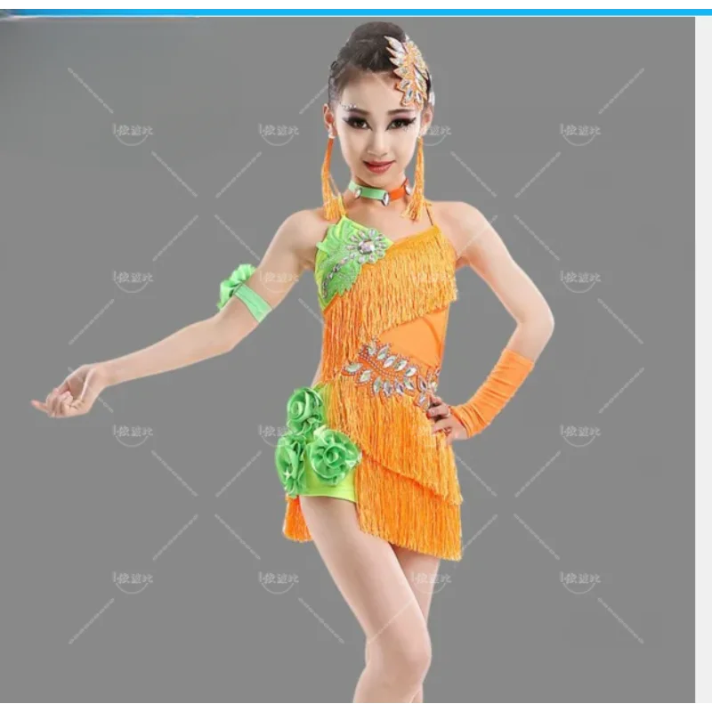 Robe de patinage artistique pour filles, costume de salsa pour enfants, performance latine, salle de danse, compétition