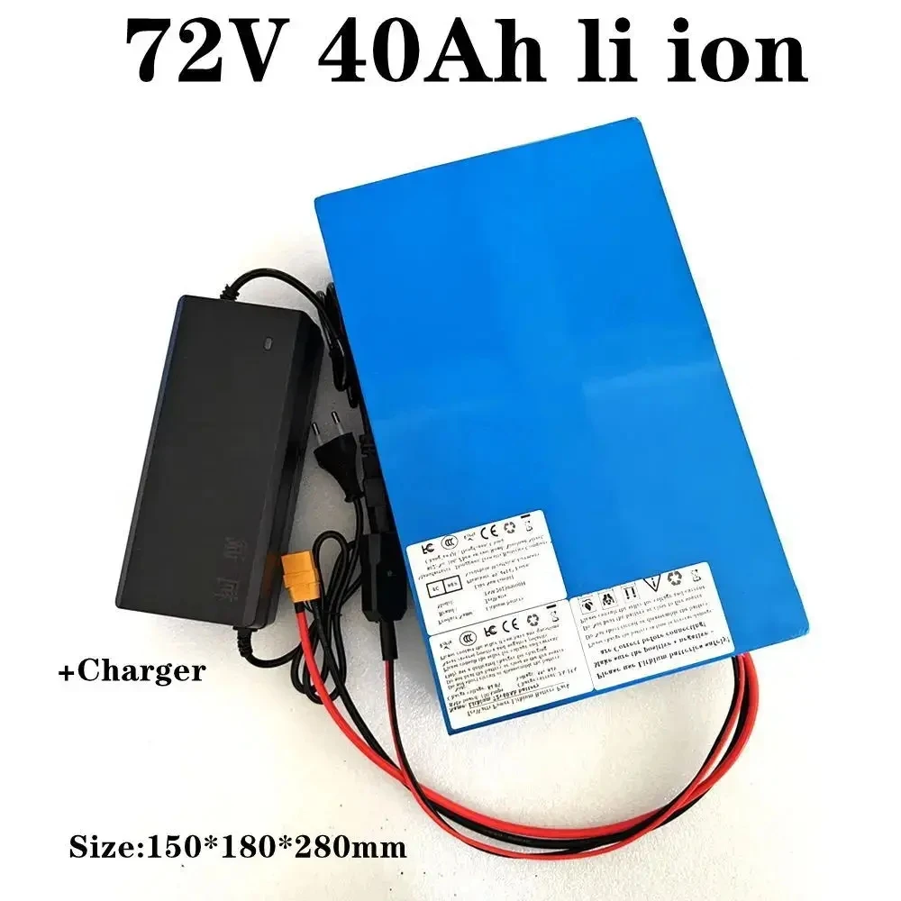 แบตเตอรี่โทรศัพท์ลิเธียม40Ah 72V แบตเตอรี่ BMS 20S Li สำหรับรถจักรยานยนต์2000W 3500W 7000W สกู๊ตเตอร์อินเวอร์เตอร์ + ที่ชาร์จ10A