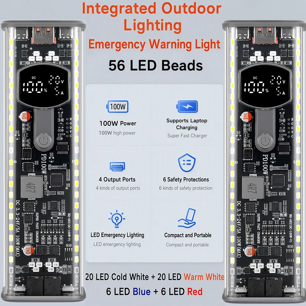 100W PD3.1 Transparentes DIY Powerbank-Kit, 8-Zellen 21700, lötfreier Batteriehalter, DC-Spannung einstellbar, Schnellladebox – Detail 10