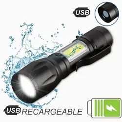 Mini Torch LED Rechargeable Flashlight Portable USB Charging Flashlight High Power Bank Camping Waterproof Long Range Lantern