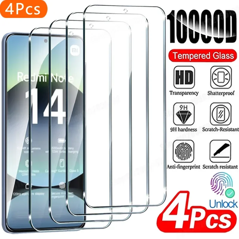 

4PCS HD Tempered Glass For Xiaomi Redmi Note 14 13 12 11 10 9 8 Pro Plus Screen Protector Redmi Note 14S 12S 11S 10S 9S 8T Glass