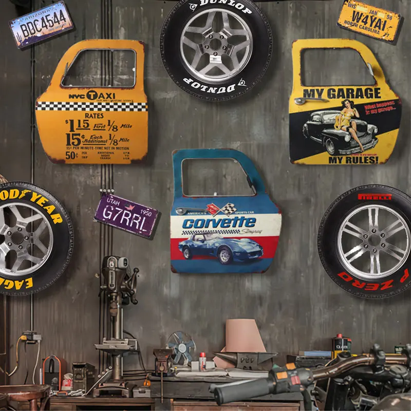 Art mural industriel vintage en fer pour centres soins automobiles - Toile fond magasin 4S pour lavage voiture,