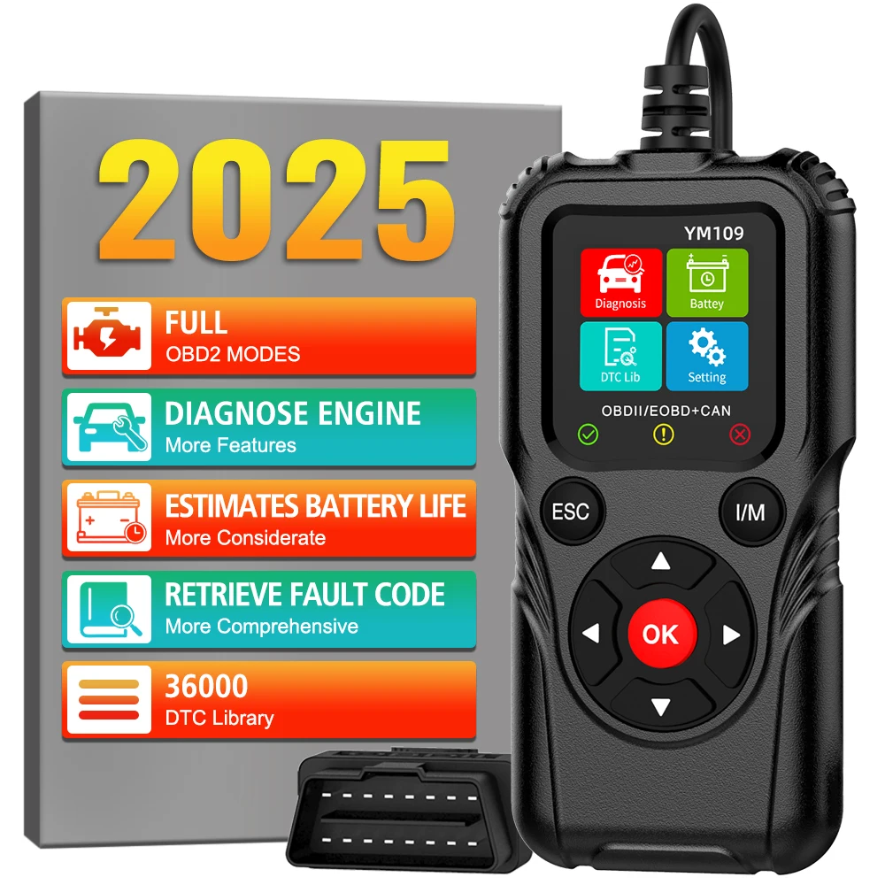 OBD II EOBD Scanner Car Diagnostic Tools Check Engine System Car OBD2 Code Reader Fault Code Clear Battery Tester ​YM109