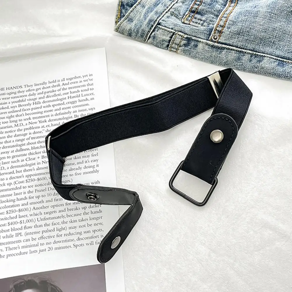 Jeans Belt For Women Adjustable Invisible Buttons Closure Unisex Belt No Buckle Stretchy Jeans Lazy Belt Costume Accessories