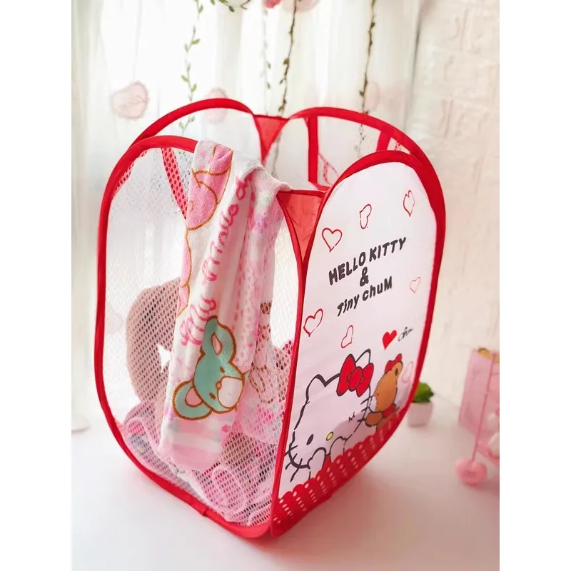 1pc Hello Kitty cestino per vestiti sporchi portatile Y2K Sanrio simpatico cesto portabiancheria pieghevole borsa portaoggetti di grande capacità