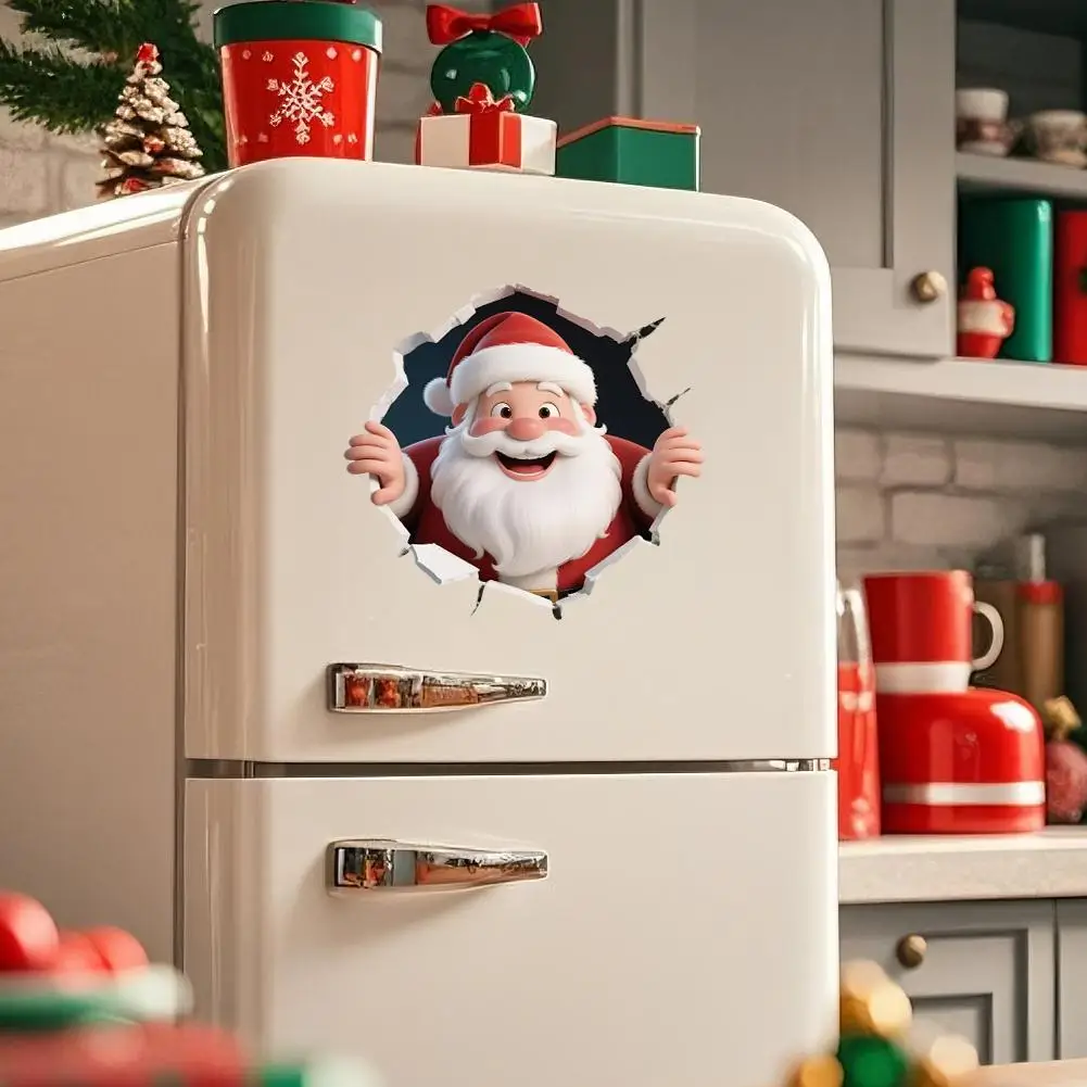 ثلاثية الأبعاد سانتا كلوز كسر من خلال الجدار ملصق بولي كلوريد الفينيل للإزالة عيد الميلاد جدار نافذة ملصق المنزل عيد الميلاد الديكور هدية السنة الجديدة 2025 #5