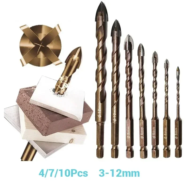 

4/7/10Pcs Cross Hexagonal Cobalt Twist Drill Bit Set 3mm-12mm Hole Opener Hard Alloy Triangle Bit Multifunctional Drilling Tool