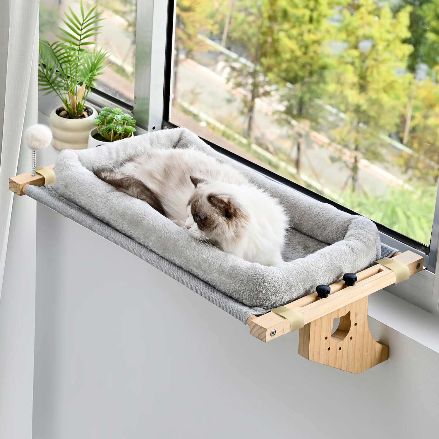 Cat Mattress, Window Hammock Design, Double-Sided Bed, Suitable for All Seasons, High-Quality Hardwood Framework, Suitable for All Kinds of Cats, Can Be Placed in the Window Sill, Floor and Bedside, with Cat Scratching and Playing with Balls