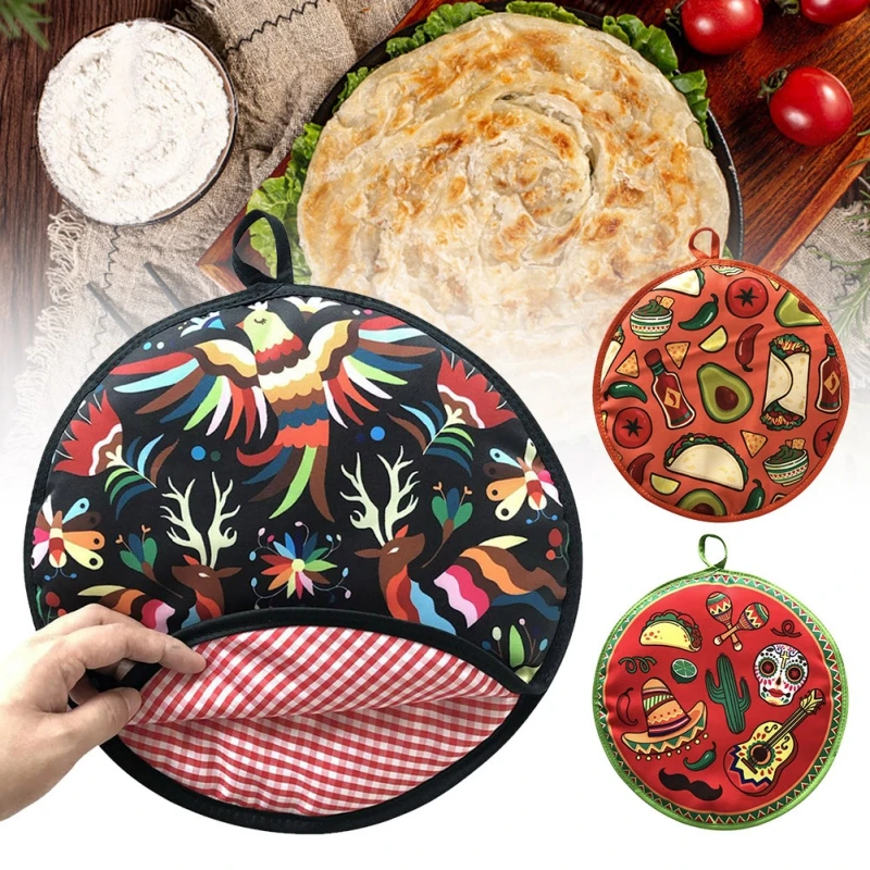 12inch Printed Tortilla Warmer Pouch Pancake Cloth Bag Insulated Portable Taco Burrito For Microwave Restaurant Kitchen Home