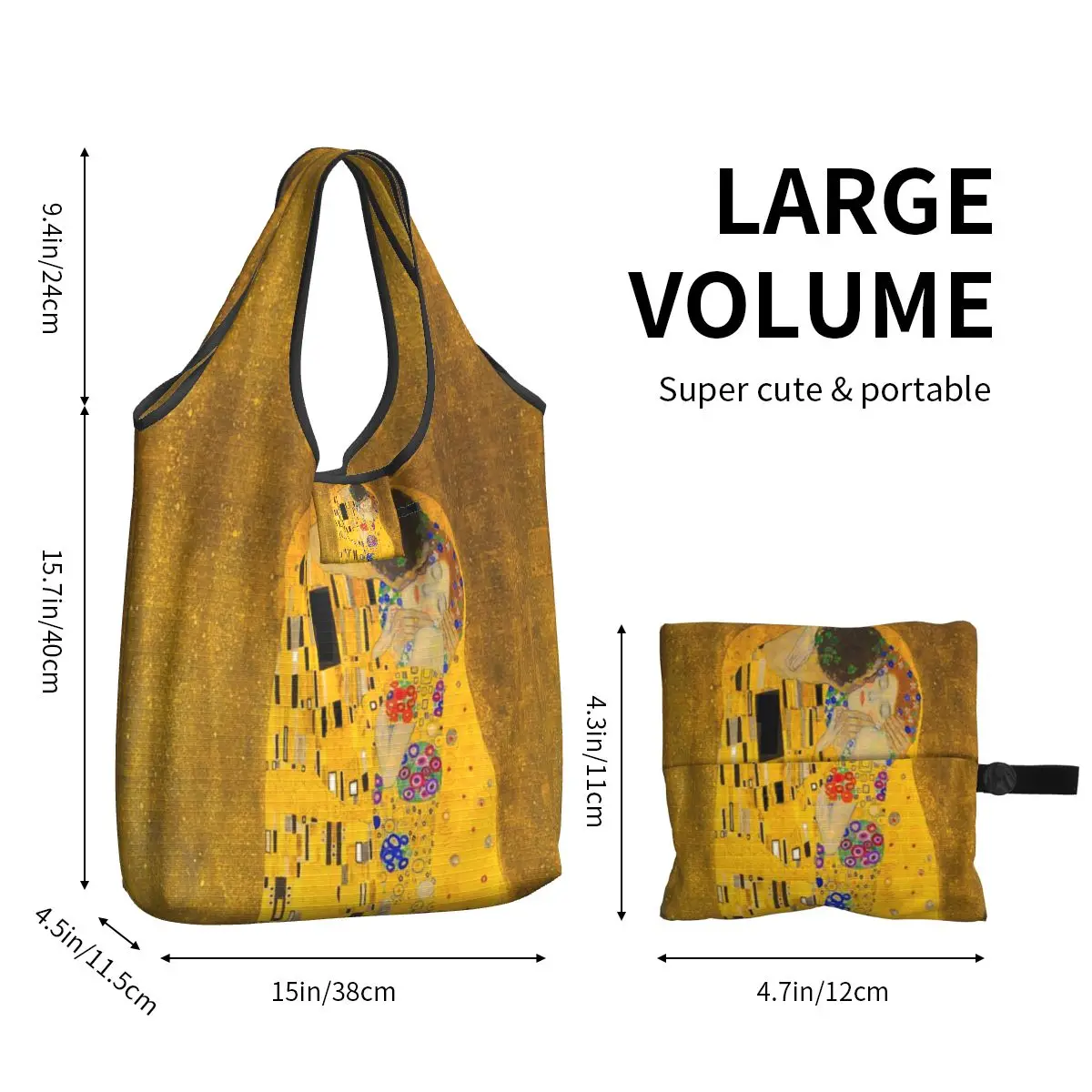 The Kiss By Gustav Klimt Groceries Shopping Bags Cute Shopper Tote Shoulder Bags Big Capacity Portable Symbolism Art Handbag