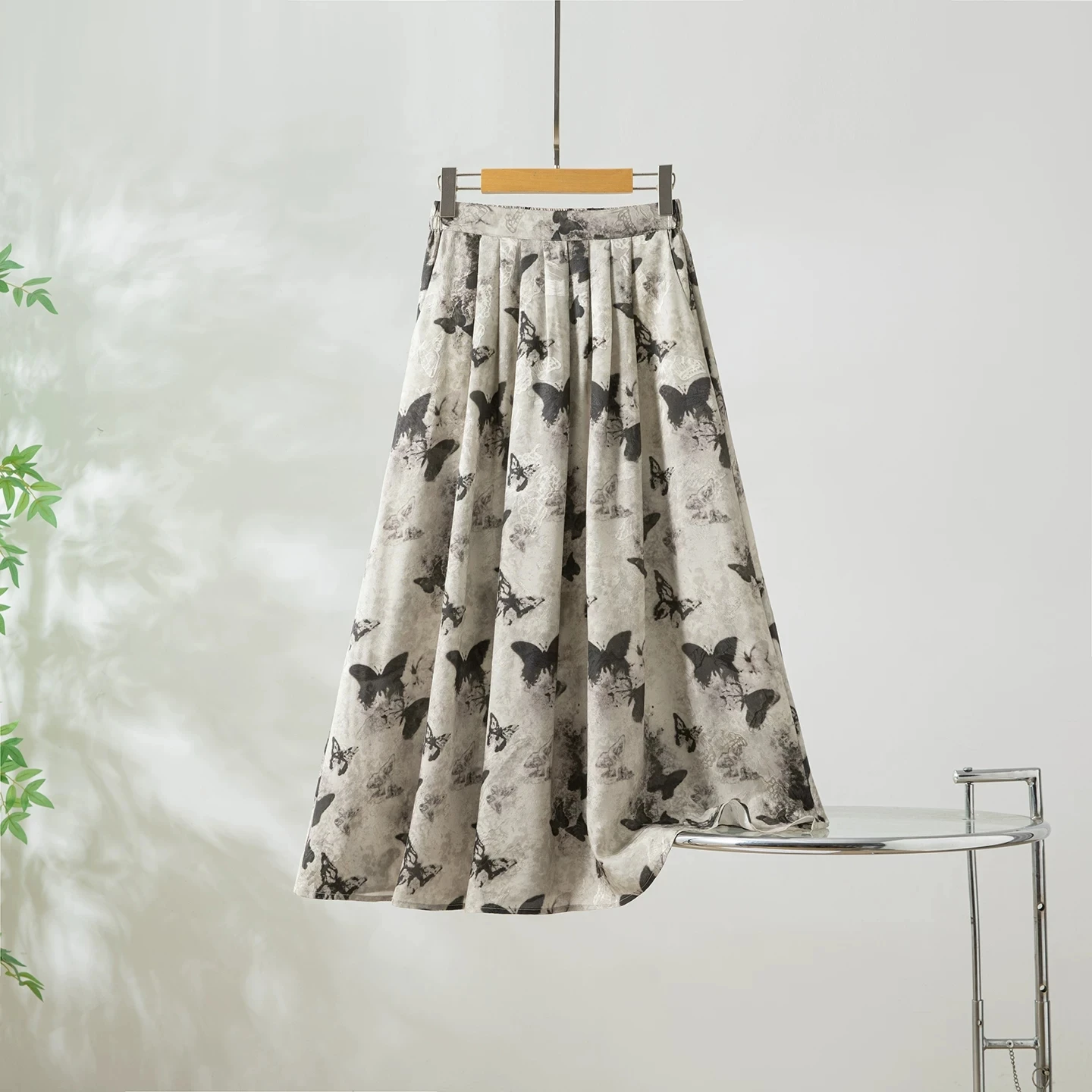 Winsleter-100%Real Silk Elegant Skirts, Elastic Waist Butterfly, Women Temperament Party A-line Skirts, 2026 Summer New B65810CC