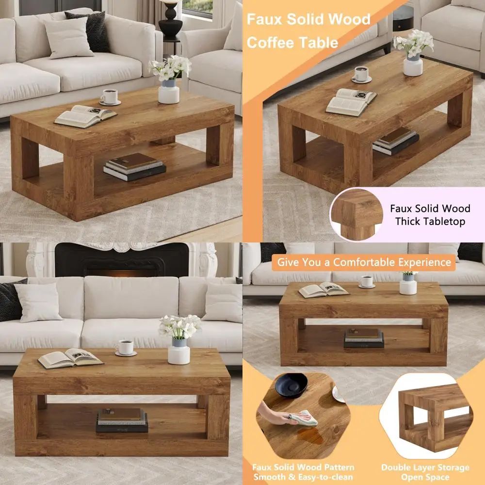 

Двухуровневый прямоугольный журнальный столик середины века с толстой столешницей и местом для хранения вещей