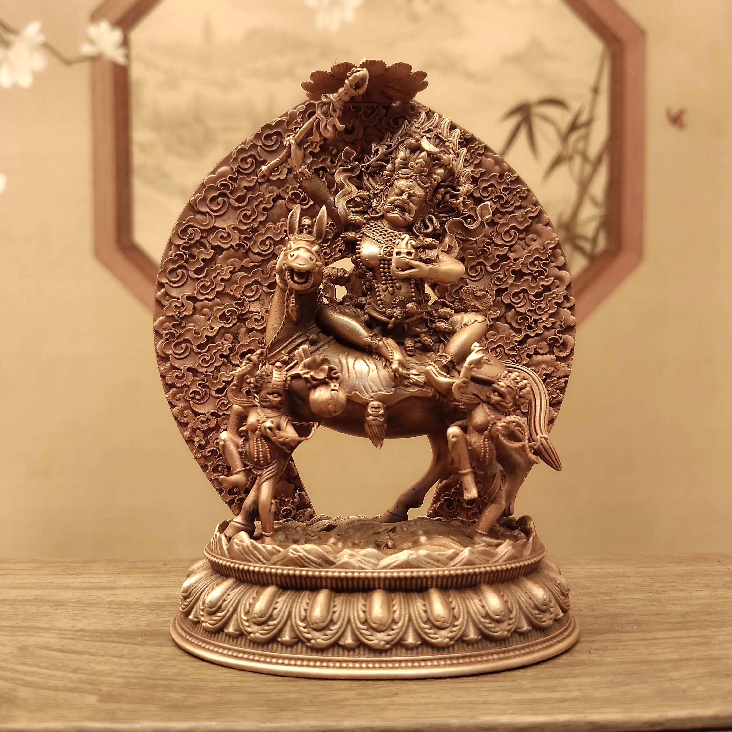 Nepal Craft Copper Palden Lhamo Protector Goddess Statue 10cm Home Living Room Office Desktop Altar Blessing