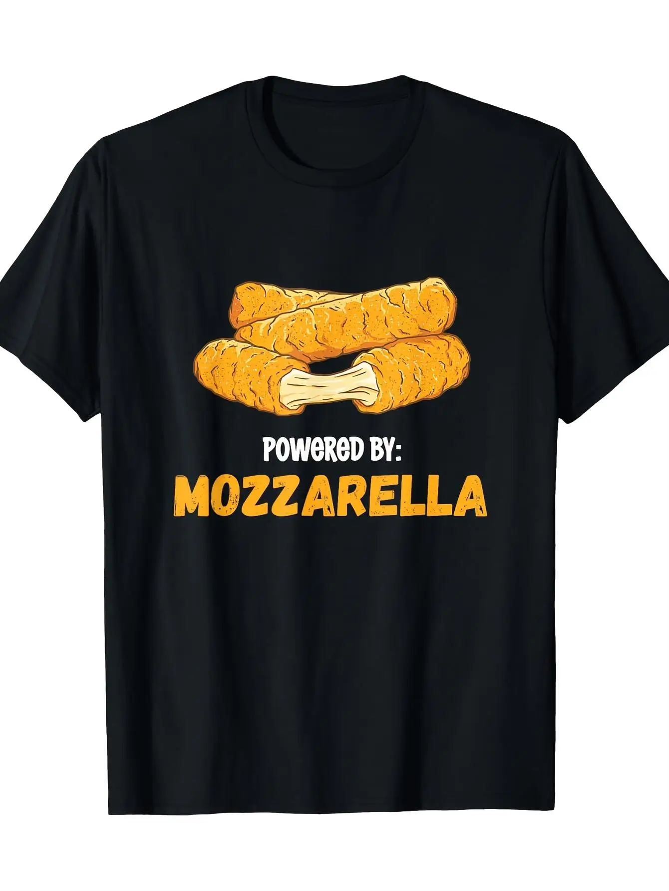 

Men's Funny Italian Food Lover's T-Shirt Mozzarella Sticks Powered by Mozzarella Graphic Tee Outfit Casual Comfort Fit Shirt