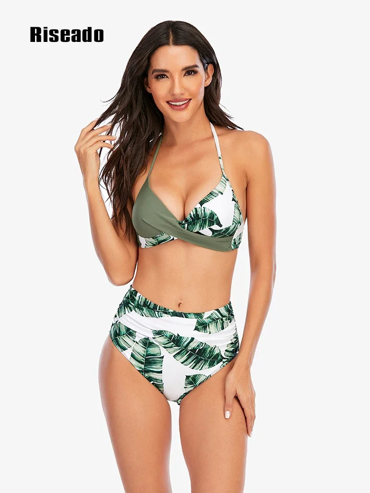 Riseado Bikinis Push Up Swimwear High Waist Swimsuit Woman Bikini Set Leaf Print two piece Bathing Suit Beachwear