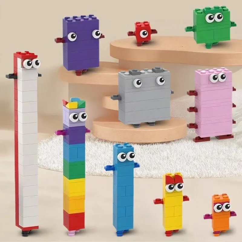Blocos de construção de educação digital criativa moc quebra-cabeça brinquedos números divertidos dos desenhos animados 1-10 modelo presente de aniversário das crianças menino e menina
