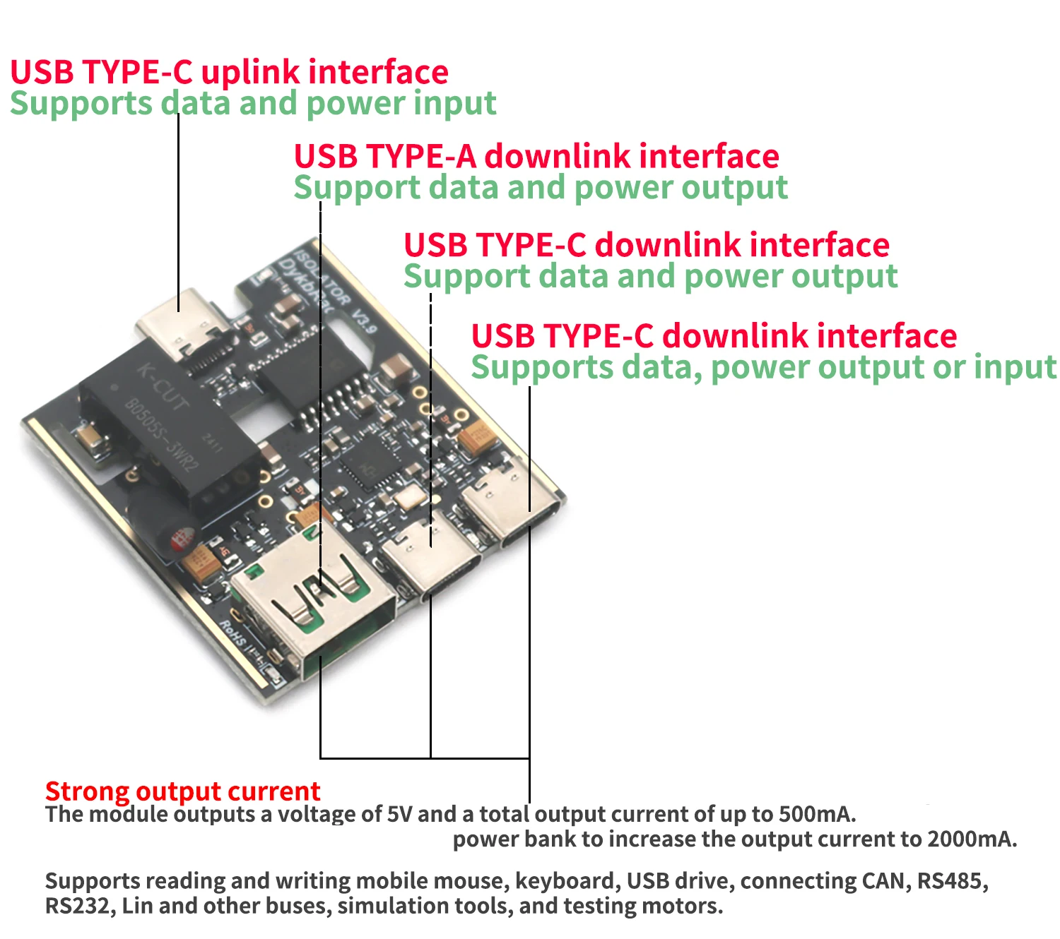 ADUM4160 Type-C USB Digital Isolator USB HUB Signal Audio Power Eliminate Noise FOR Factory Communication Serial Port Debugging