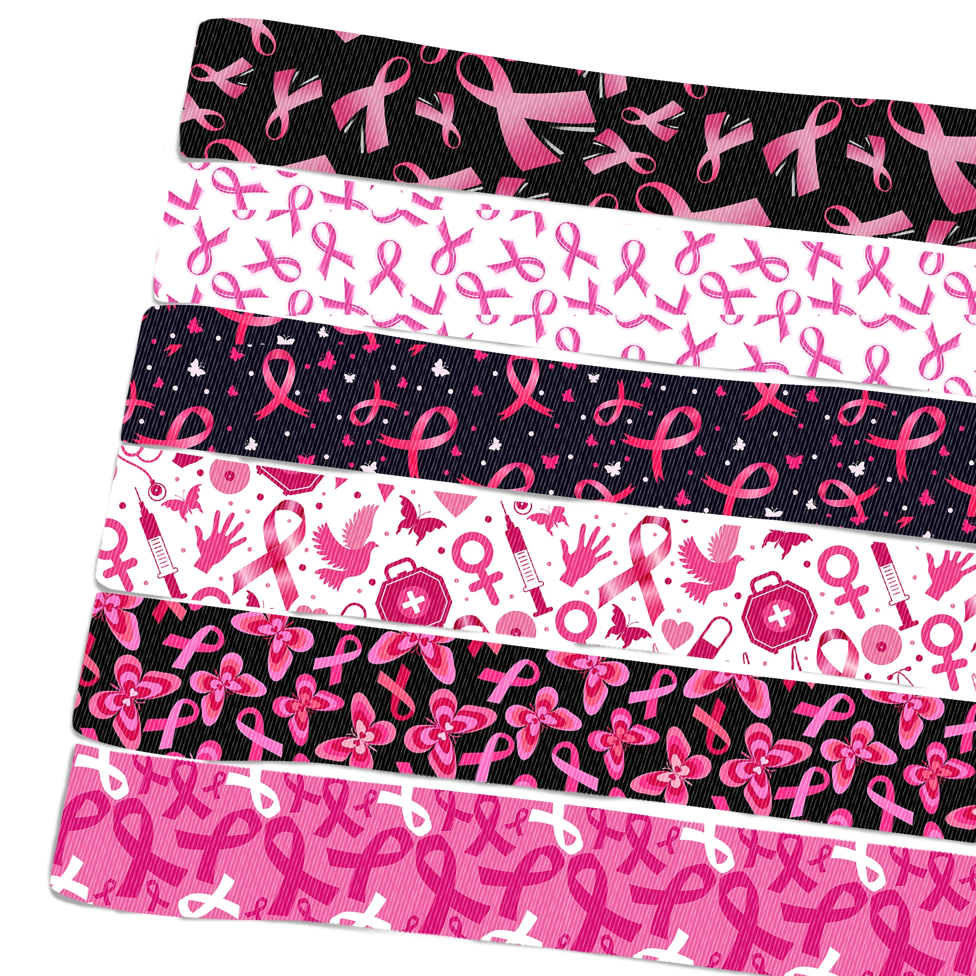 1 rollo, 1 pulgada/25 mm X 5 yardas/rollo de cinta de grosgrain para cáncer de mama con puntos de mariposa