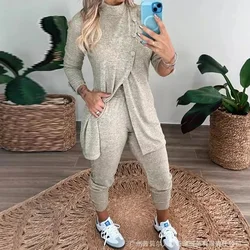 Two Piece Sets Women Pant Sets Turtleneck Long Sleeve Mid Length Tops Spring Tracksuit Long Pants High Waist Elegant Autumn