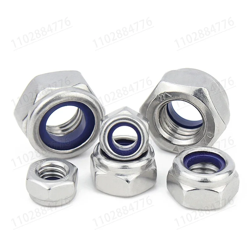 316 / 201 Stainless Steel DIN985 Nylon Lock Nut Insert Hexagonal Self-pressing Silvery M3M4M5M6M8M10M12M14M16M18M20