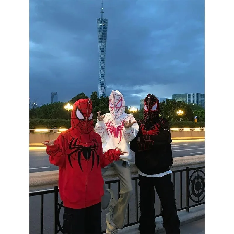 الشارع الشهير بلون الربيع الرجعية هوديس Y2K ملابس رجل إمرأة Harajuku الهيب هوب العنكبوت الجرافيك المتضخم بلوزات عادية