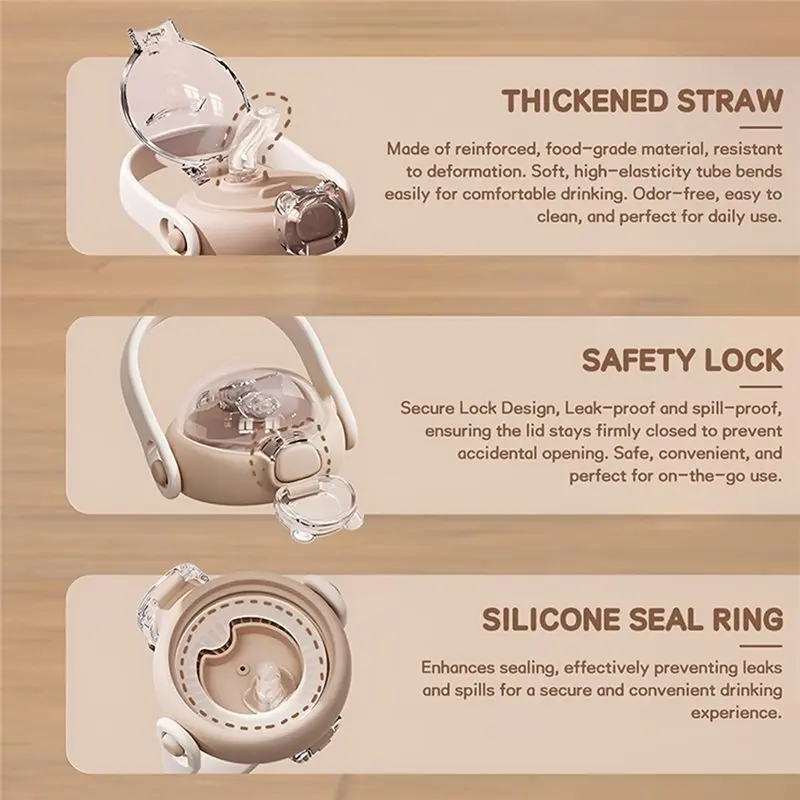 ABUN for Bear Water Bottle 16oz Leak-Proof Stainless Steel Cute Kawaii Teddy for Bear Design for Kids Gifts with Strap and