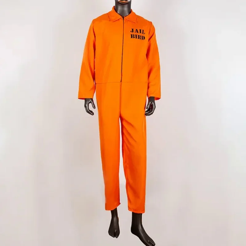 Adult Halloween Orange Prisoner Costume Outfits Men Prisoner Tangerine COS Jumpsuit Novelty Holiday Carnival Party Dress Up