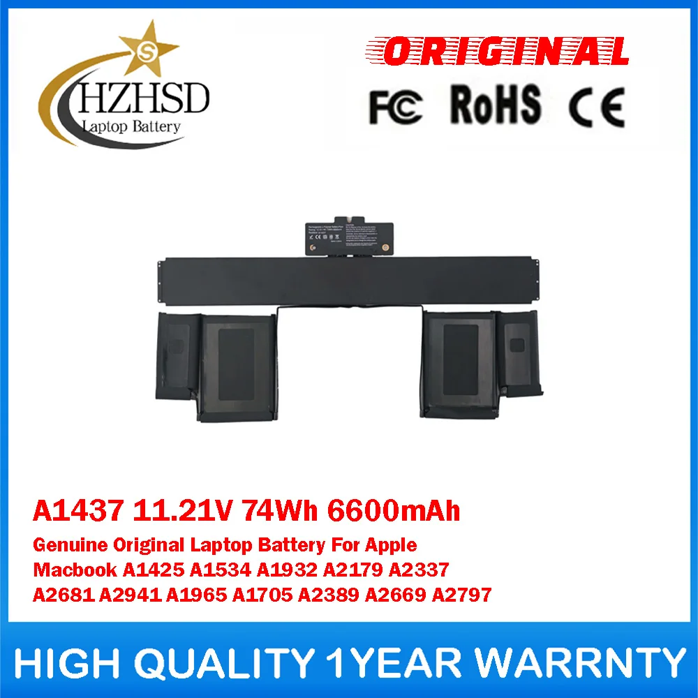 

A1437 11.21V 74Wh 6600mAh Genuine Original Laptop Battery For Apple MacbookProRetina13"A1425 A1534 A1932 A2179 A2337 A2681 A2941