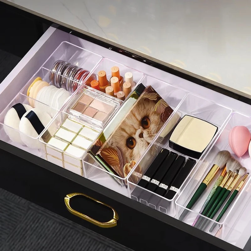 Clear Acrylic Makeup Layered Storage Box Dressing Table Cosmetic Lipstick Finishing Grid Box Desktop Drawer Storage Compartment