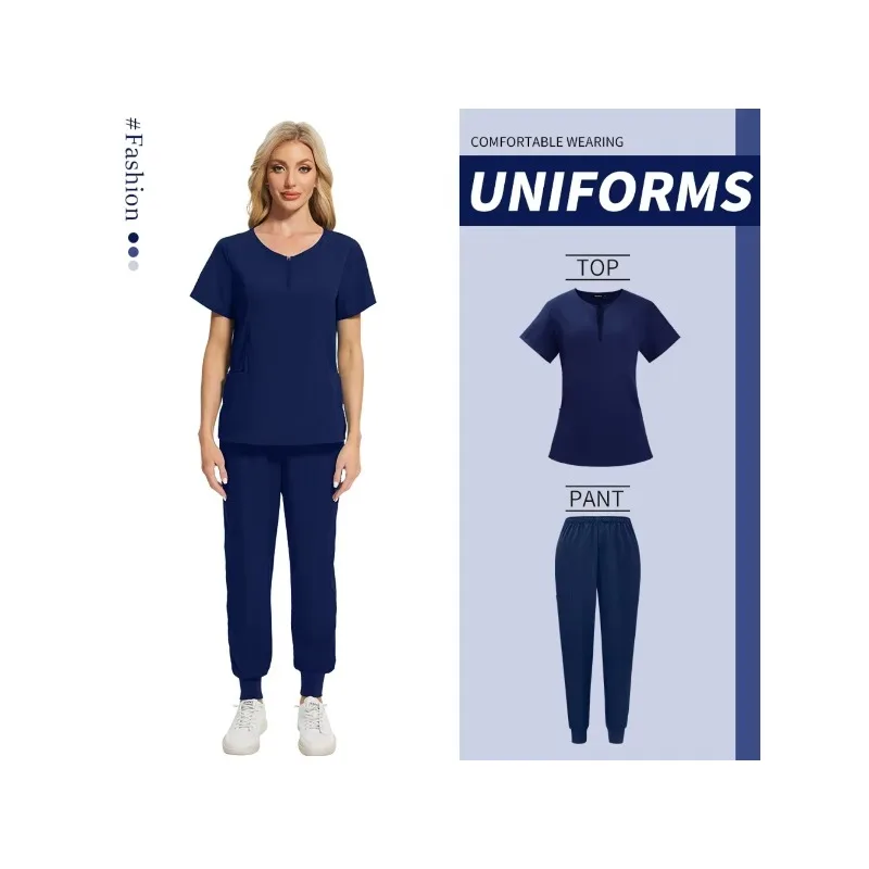 Cómoda ropa de trabajo veterinaria neutra de dos piezas para fregar en hospitales de mascotas, adecuada para bañeras de SPA y cuidado de mascotas