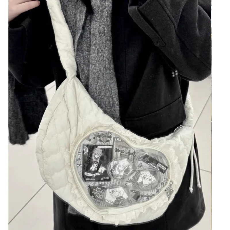 Bolsa de dumplings de estilo japonés con bolsillo transparente, bolso de muñeca con cremallera de compras de gran capacidad, estilo Harajuku Y2k