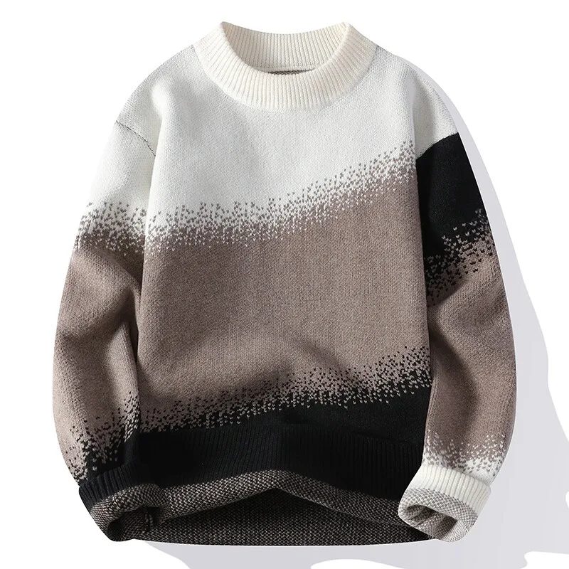 GIOIO men's sweater, round neck color matching casual knit sweater, autumn and winter fashion warm bottoming pullover