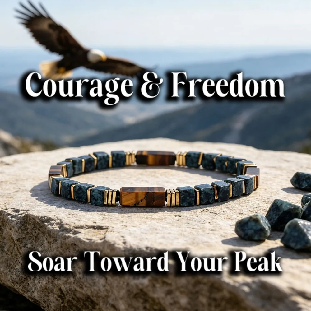 Men's Square Tiger's Eye and African Turquoise Beaded Bracelet – 