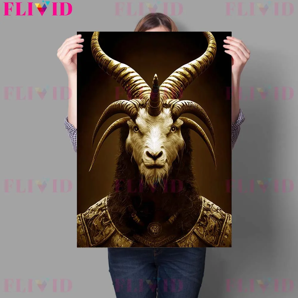 Devil Goat Man Vintage Wall Art Canvas Painting Horned Demon Sheep Head Man Portrait Painting Abstract Demon Poster Print Decor