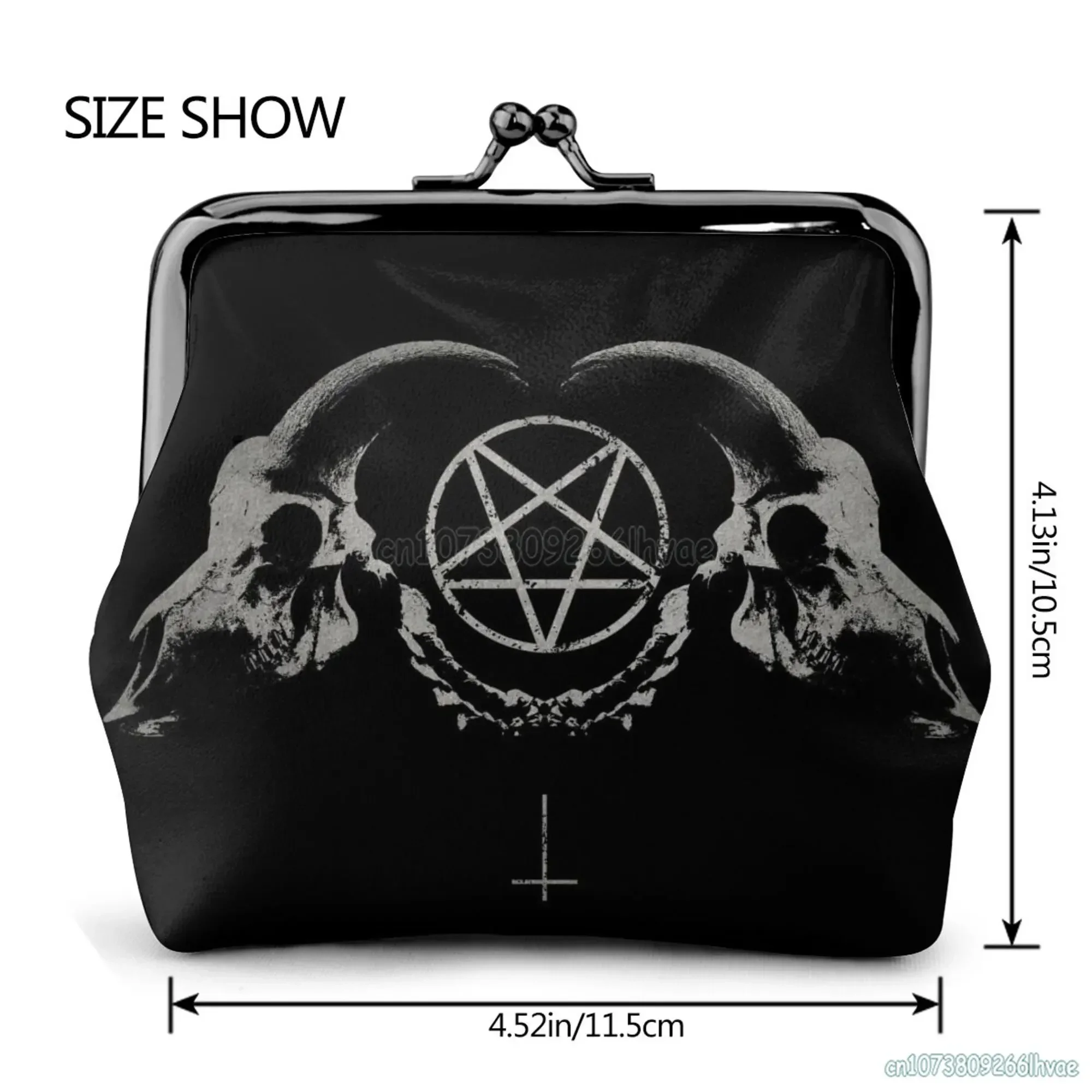 Occult Church of Satan Goat Goth Pentagram Satantic  Women Leather Coin Purse Small Change Pouch Closure Buckle Wallet