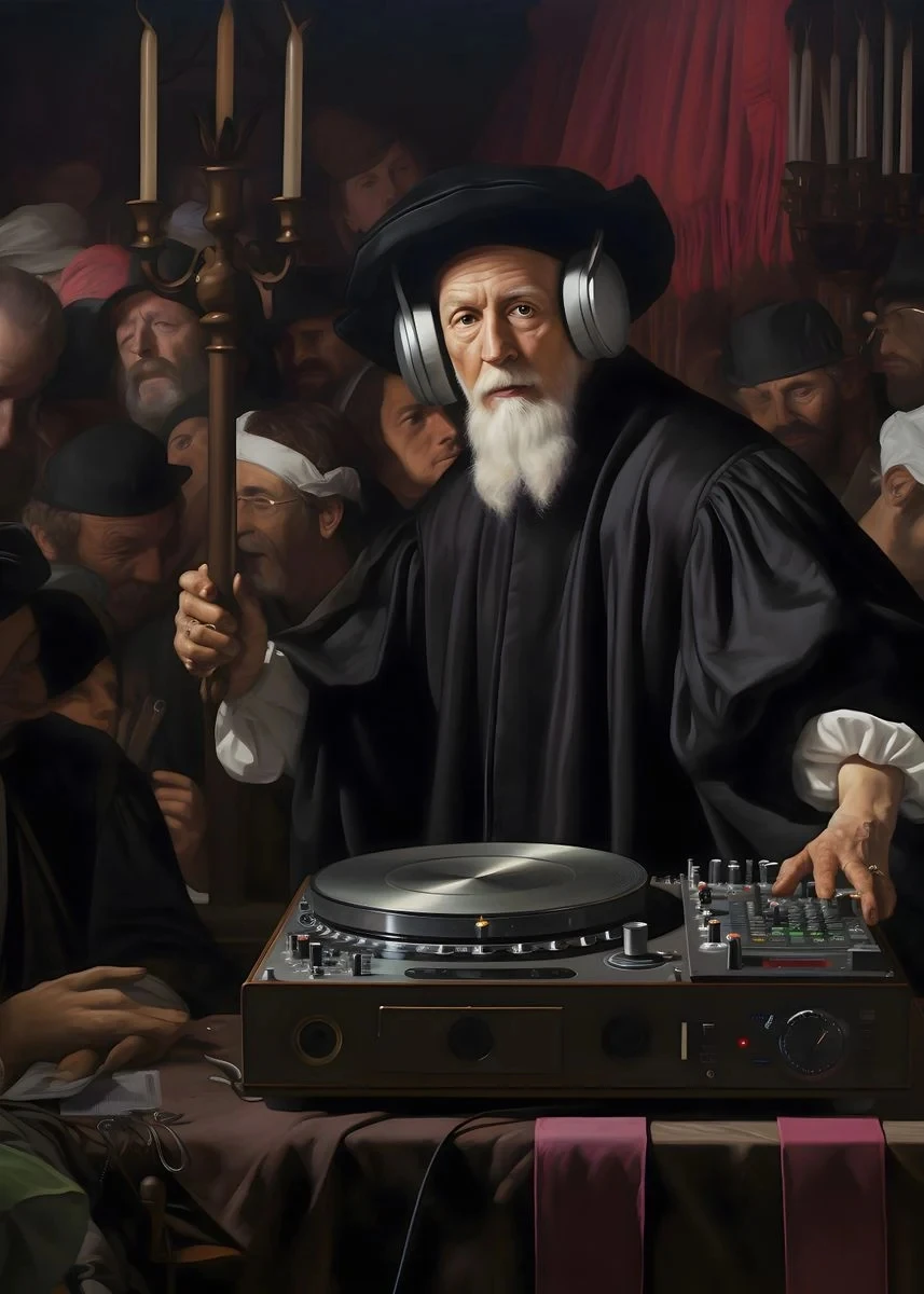 Affiche de maison drôle de DJ Techno EDM Renaissance, peinture sur toile rétro et moderne, tableau d