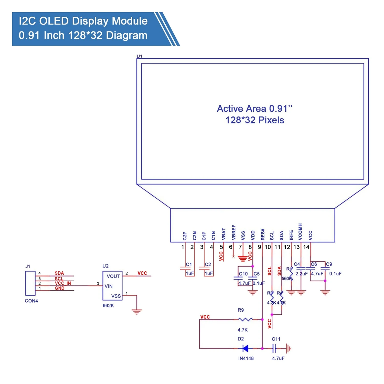 5pcs I2C Display Module 0.91" I2C OLED Display Module I2C OLED Screen Driver DC 3.3-5V (Blu-ray)