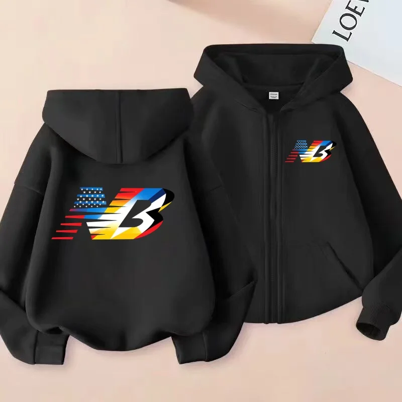 New Children's Sport-style Zipper Hooded Sweatshirt Loose-fitting Casual Jacket Warm Top. Suitable for Boys and Girls Aged3 To12
