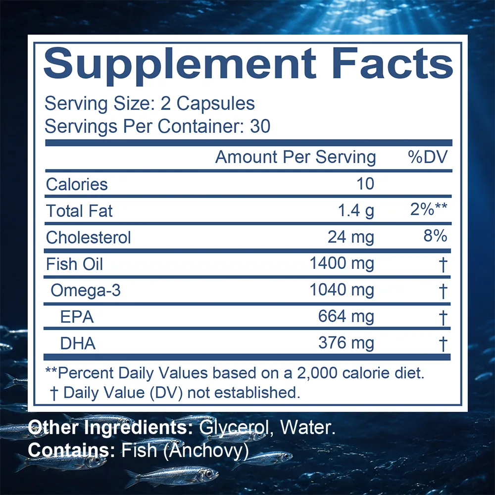 Fish Oil Capsules OMEGA-3 Rich in DHA and EPA Improve Bad Mood Relieve Stress Strengthen Brain Improve Intelligence