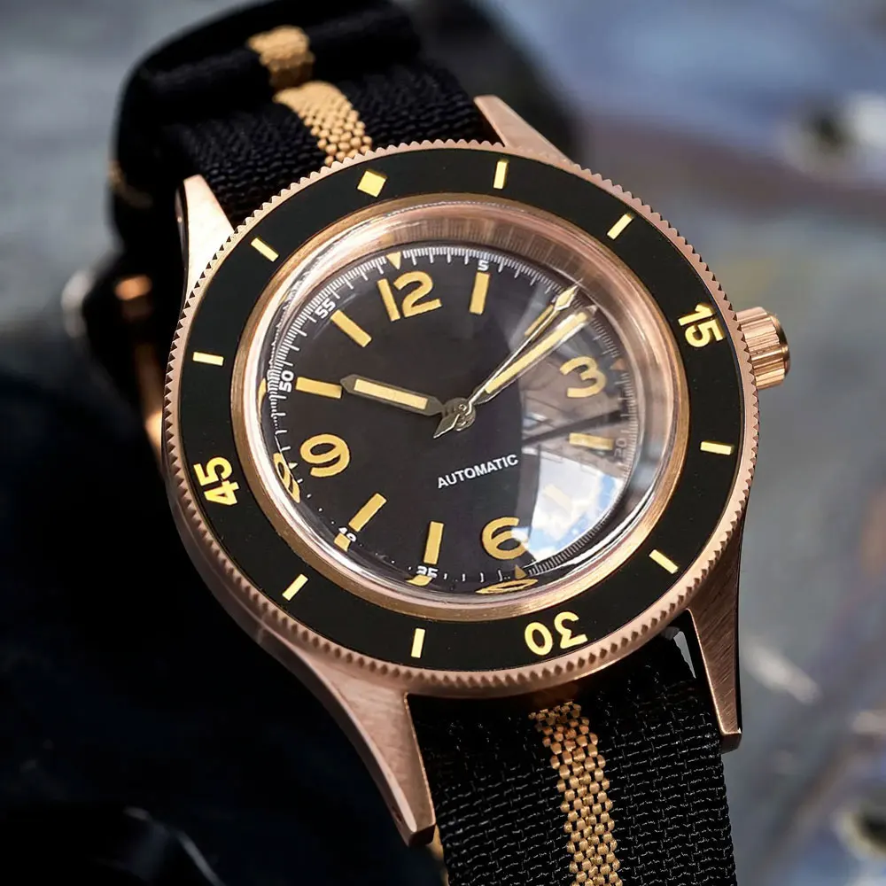 Tandorio Vintage No radiation CUSN8 Real Bronze Mechanical Men Watch NH35 PT Dome Sapphire Glass 40MM Diving Watch Relojes