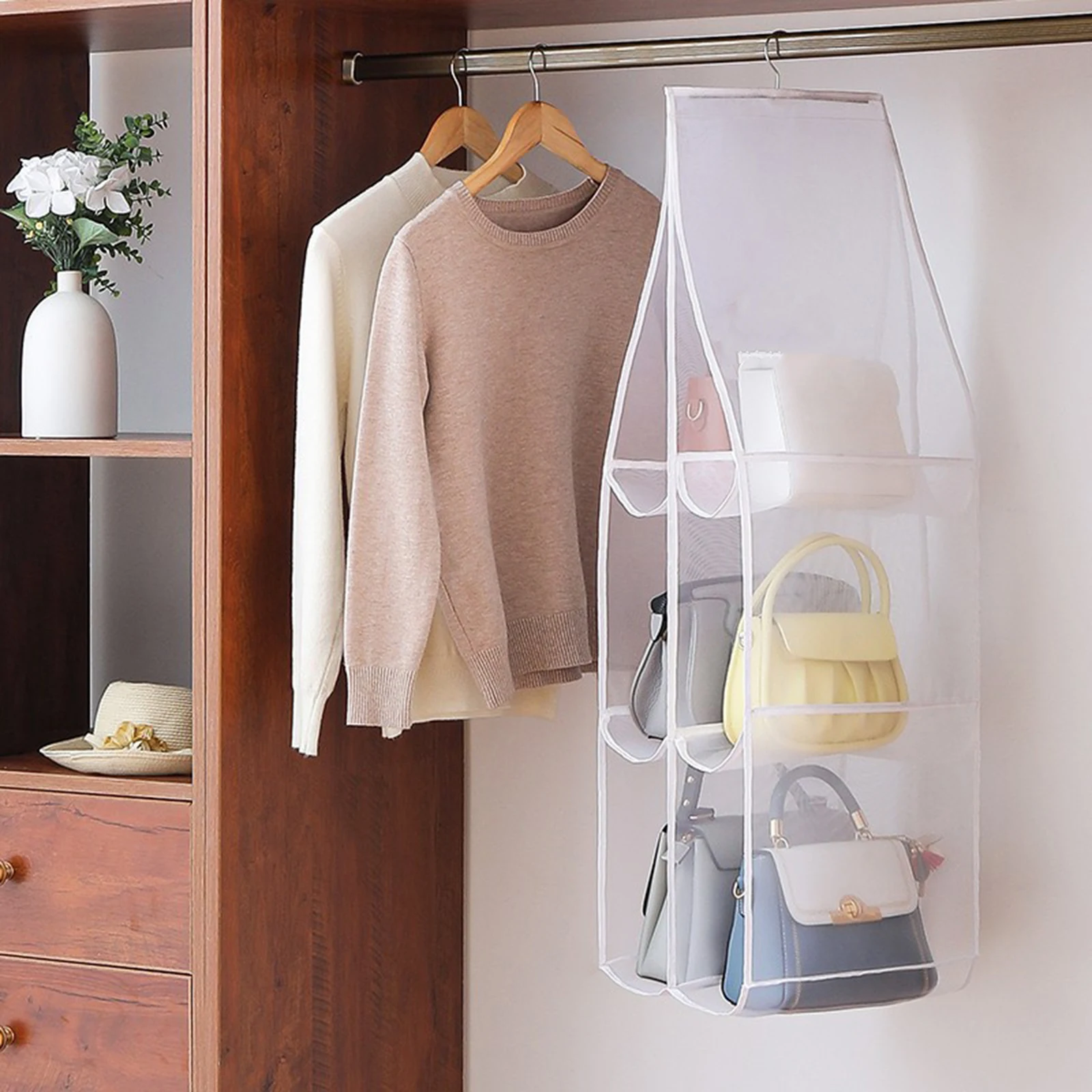 

Rear Storage Bag Hanging Organiser Wardrobe Wallet for Handbags Shelf Purse Organizer Protector