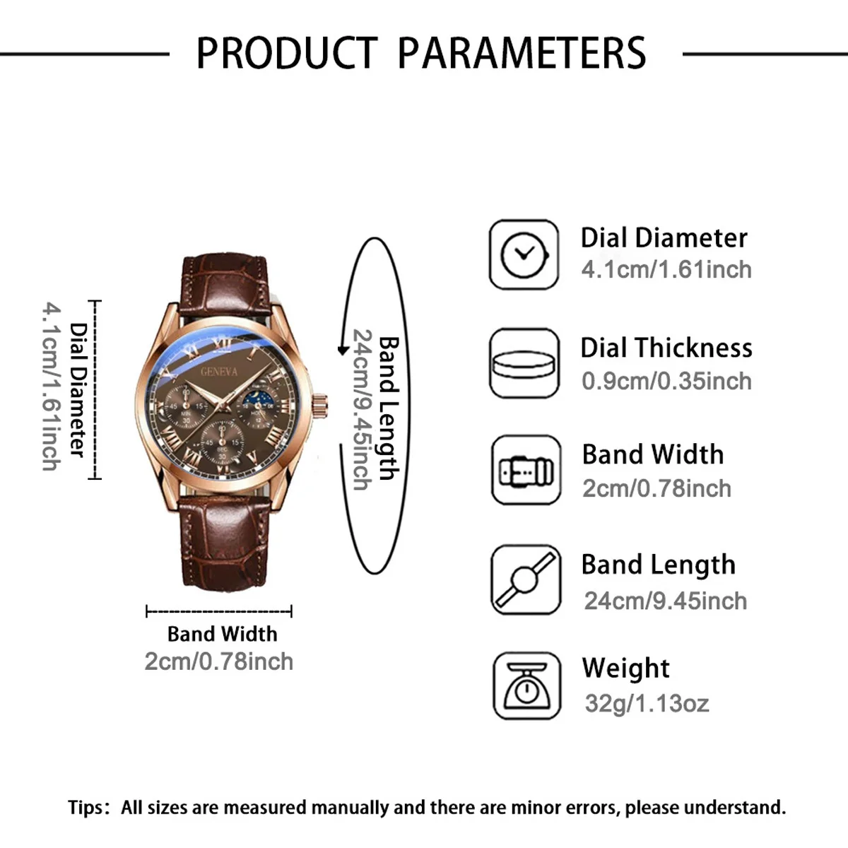 Geneva High Quality Men's Luxury Elegant Fashion Quartz Watch Men's Round Business Student Watch
