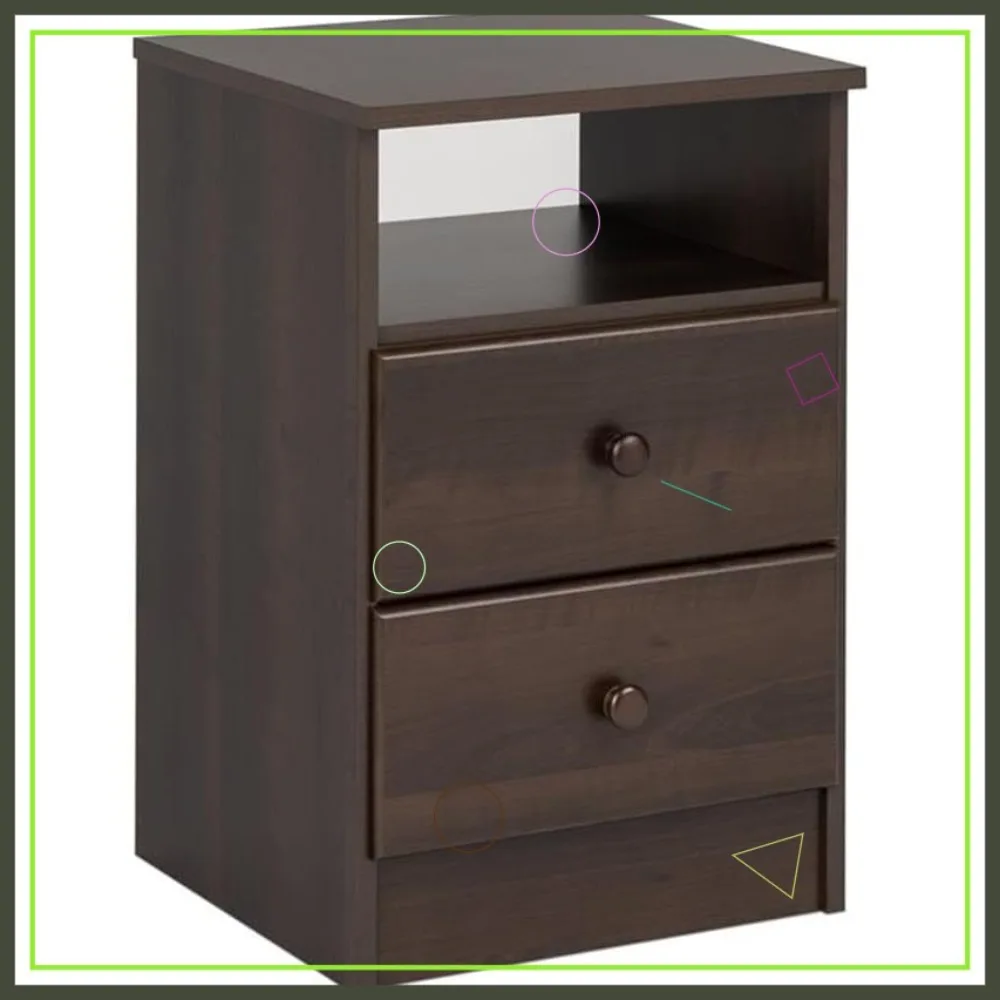 

Modern Nightstand with 2 Drawers & Open Shelf, Bedside Table for Small Spaces, Espresso Finish 15.5x16x24.5 Inches