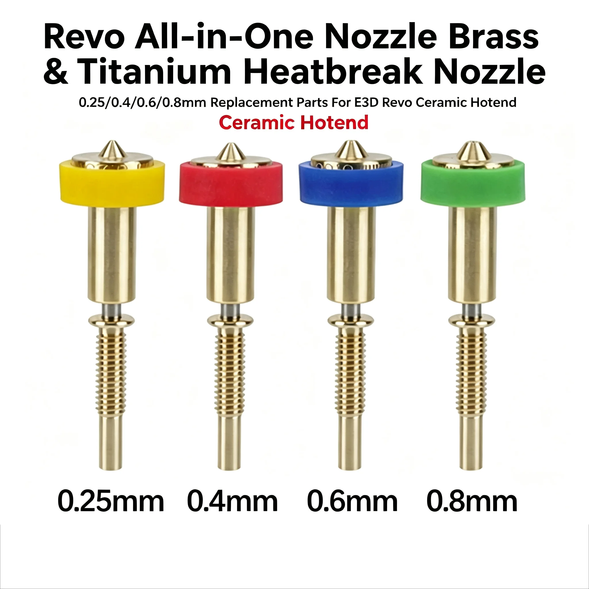 Revo All-in-One Nozzle Brass/Titanium Heatbreak Nozzle 0.25/0.4/0.6/0.8mm Replacement Parts For E3D Revo Ceramic Hotend E3D Revo