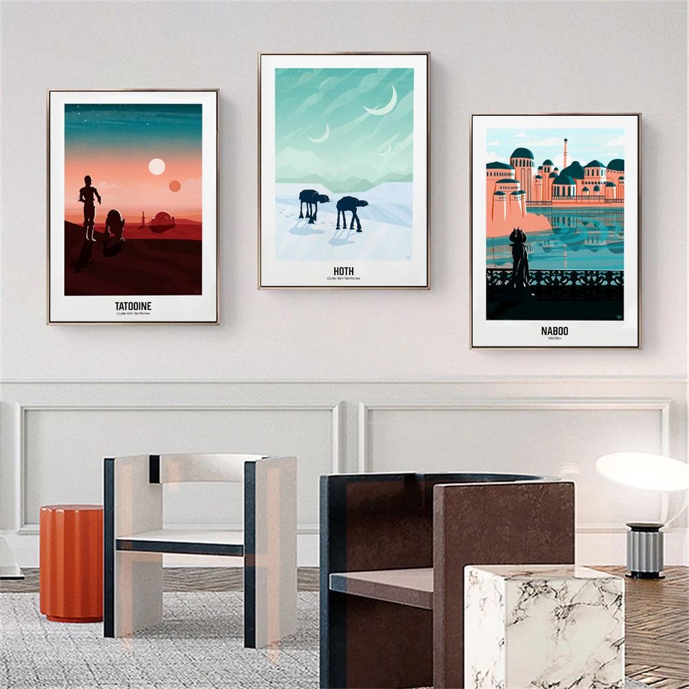 Tatooine Endor Hoth Poster Vintage Art Canvas Painting Travel Retro Minimalist Poster Landscape Poster Wall Art Home Decor